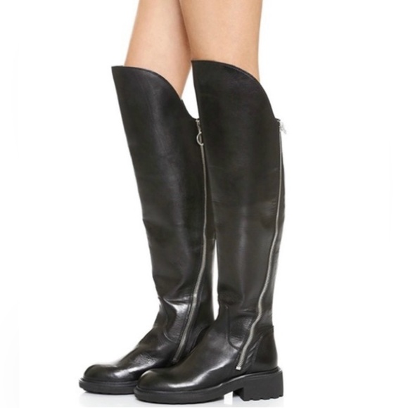 Ash Shoes - ASH Seven Black Leather Over-The-Knee Moto Boots
Size 37